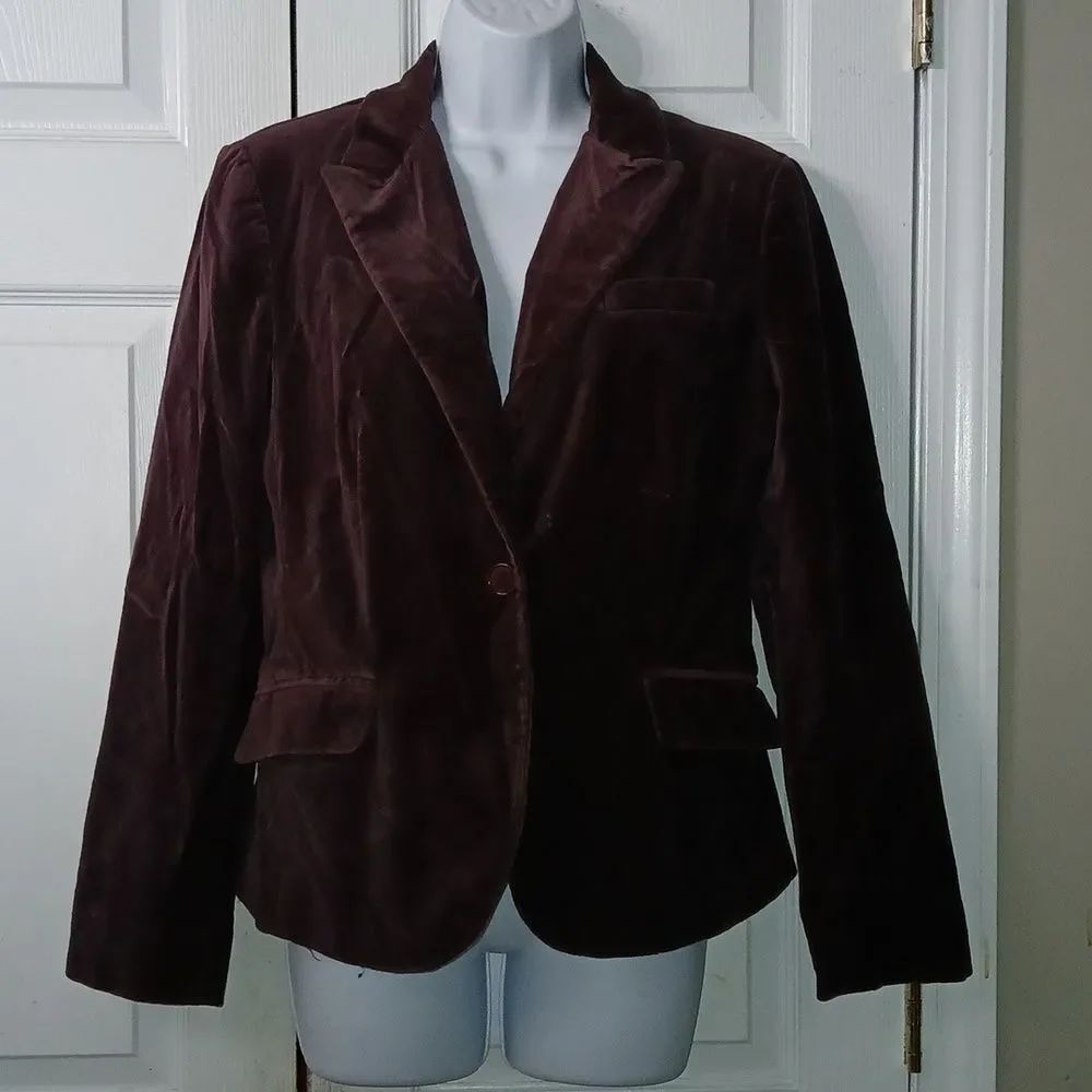 New York & Company stretch purple velvet blazer Sz 10 EUC